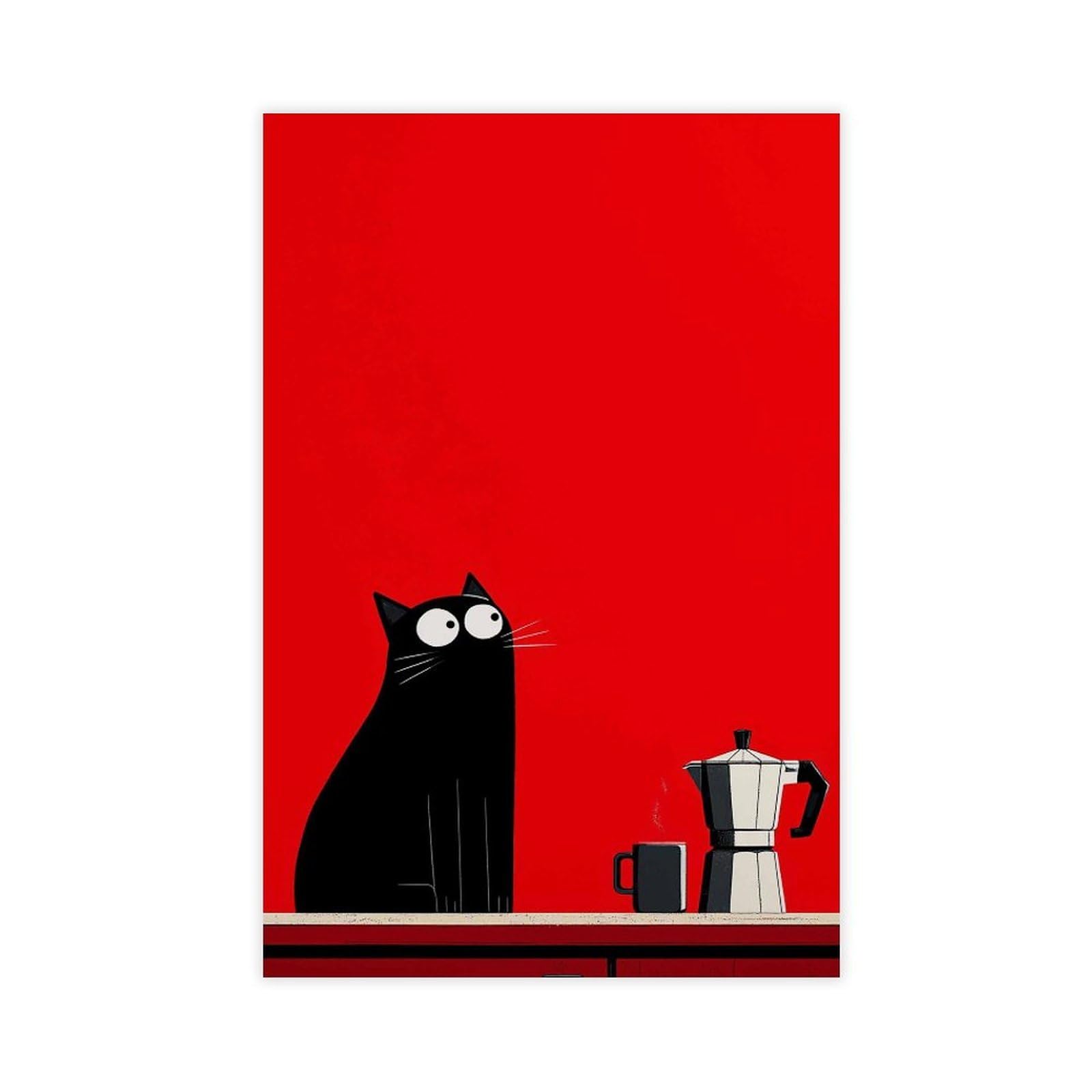 Qnvjqkdsi Unframe Black Cat Coffee Poster, Funny Minimalist Art Canvas Poster Bedroom Decor Landscape Office Room Decor Gift 16" L X 24" W