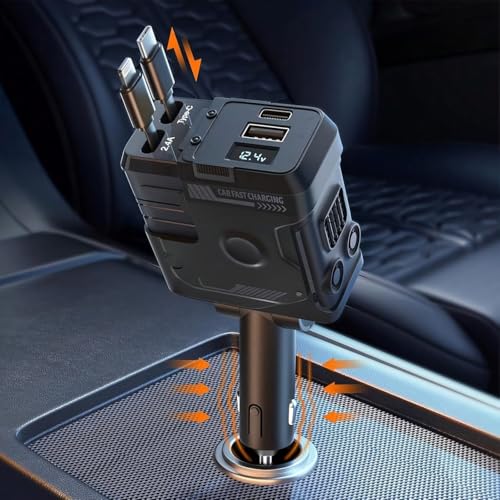 Image of 120W Fast Car Charger with 80CM Retractable Type-C & 30-pin Port Cables Charging for 4 Devices - Universal Car Mobile Charger for All Smartphones & Tablets (Gaming Charger)