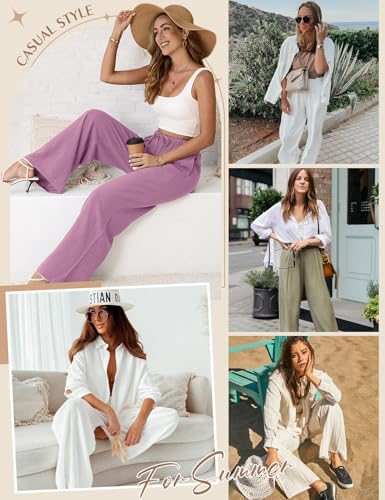 Image of Linen Pants for Women Flowy Palazzo Pants Boho High Waist Wide Leg Trousers Summer Beach Vacation Outfits 2026