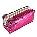 Produktbild Glitzer Federkasten Spirale Wendbar Reversible Farbe Pailletten Stift Etui Federmäppche Mäppchen Bleistifte Tasche Case Kosmetiktasche Make-up Tasche fur Mädchen und Frauen, Rose Red & Silbrig