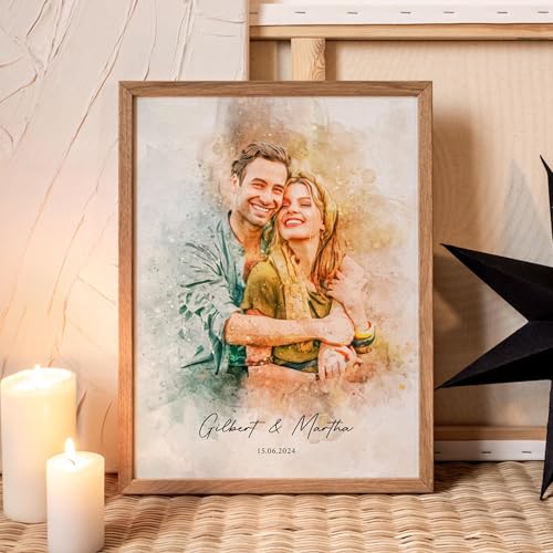 LOVELYPOD Custom Watercolor Couple Portrait Canvas Print, Personalized Couple Portrait