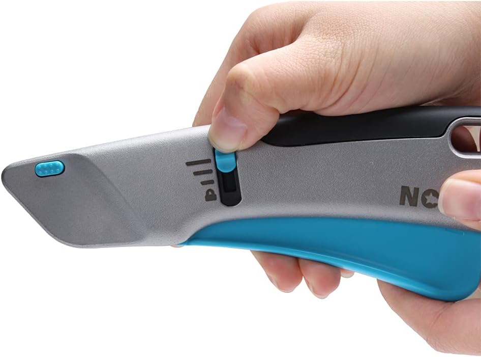 Nova Squeeze Trigger Utility Knife and Heavy Duty Box Cutter, Self Retractable Safety Knife for Cardboard & Work, Ergonomic Aluminum Body, Safety-Lock Design, Durable and Safe