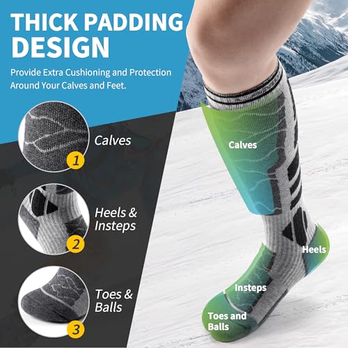 CAMBIVO Skisocken Damen Herren aus Merinowolle 2 Paar, Dicke Thermosocken, Warme Wintersocken, Gepolsterte Kniestrümpfe,Atmungsaktive Skistrümpfe für Skifahren, Wintersport – Bild 5