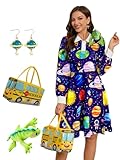 YAMQETKO Teacher Costume with Magic School Bus Bag for Halloween Party Purple Space Planet Patterned YA101-2-M