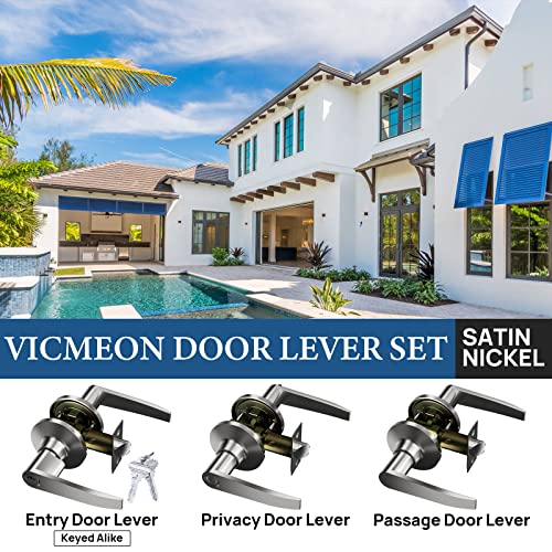 Vicmeon Entrance Lever Door Handle, Keyed Entry Door Lock, Entrance Door Lever With Keys For Exterior/Interior Doors, Reversible For Right And Left Side, Satin Stainless Steel #TOP7