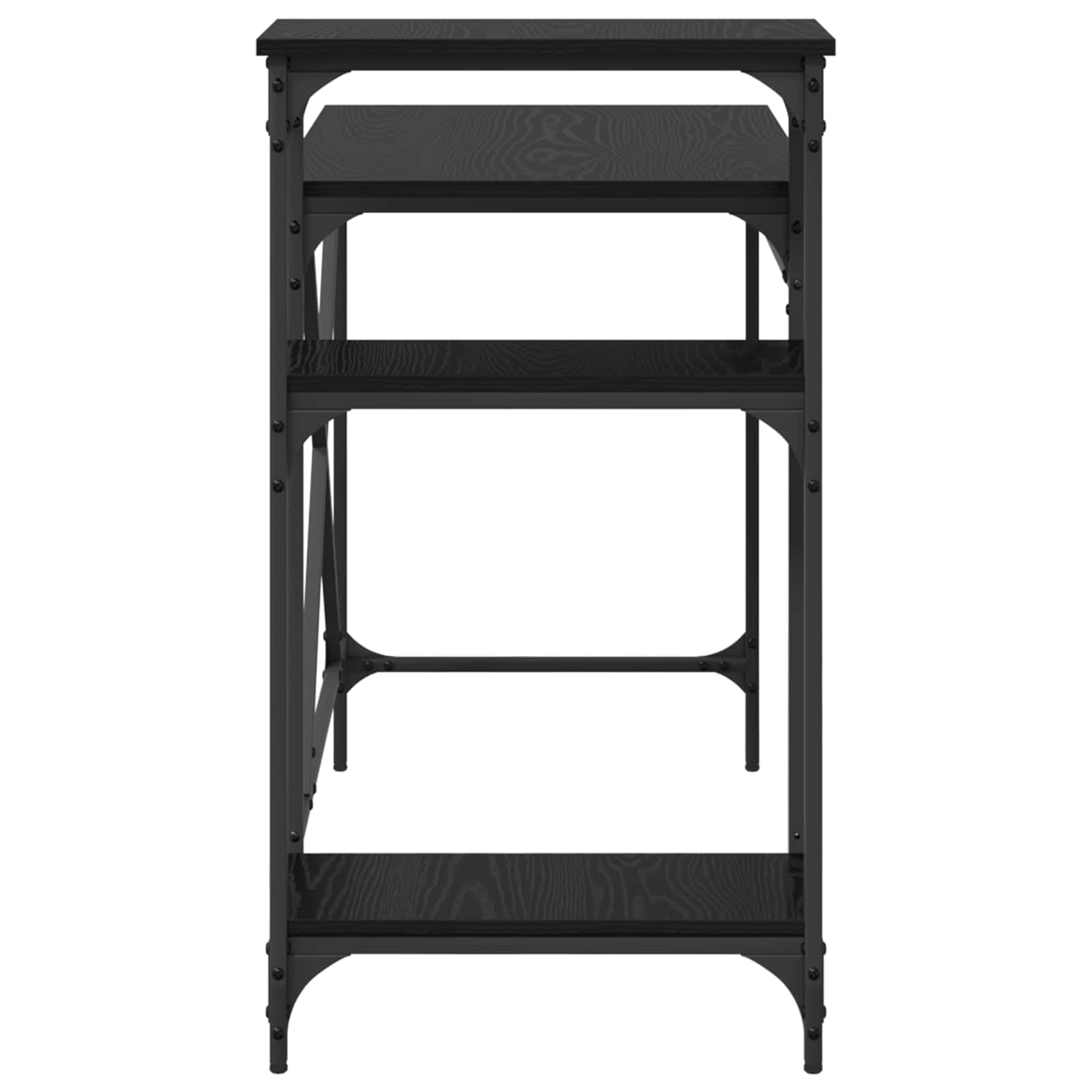Scrivania con ripiani, 105 x 50 x 90 cm, scrivania industriale per computer, colore nero, effetto rovere, stabile tavolo da ufficio in legno per casa, stile loft urbano