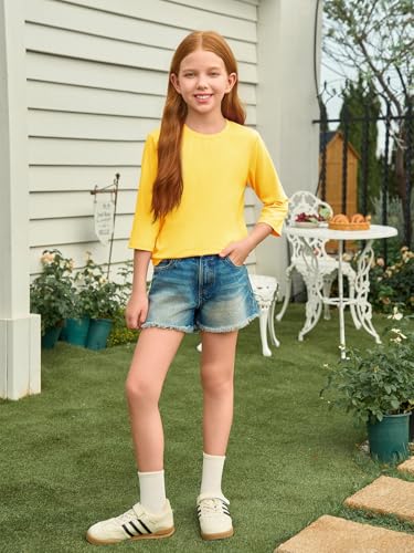 Image of Haloumoning Girls Casual 3 /4 Sleeve T Shirts Kids Crewneck Tops Fashion Tees 5-14 Years