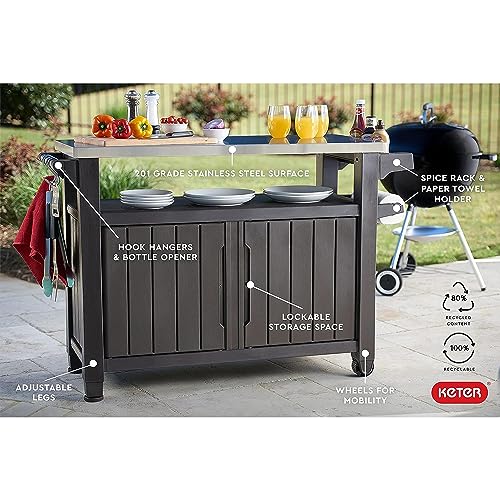 Keter 229369 Outdoor Rolling Table Cart For Food Prep, Storage, Bar & Grill thumb #4