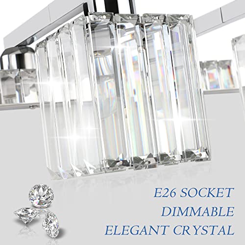 Image of Aipsun Bathroom Vanity Light Fixtures 6 Light Chrome Vanity Light for Bathroom Crystal Vanity Lighting Fixtures (Exclude Bulb)