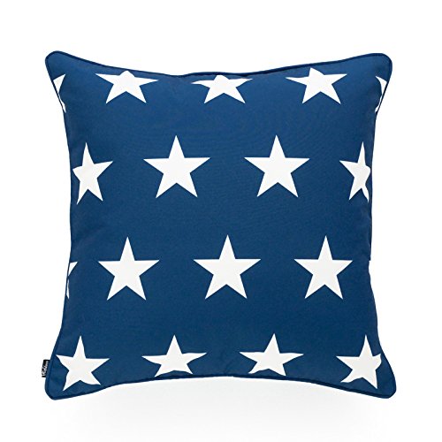 Hofdeco Decorative Throw Pillow Cover Indoor Outdoor Water Resistant Canvas Americana Red Stripes Navy Blue Stars 18"X18" Set Of 2 #TOP1