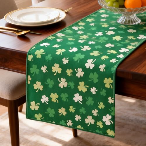 St. Patrick's Day Table Runner Decorations 13x72 Inch Green Lucky Shamrock Table...