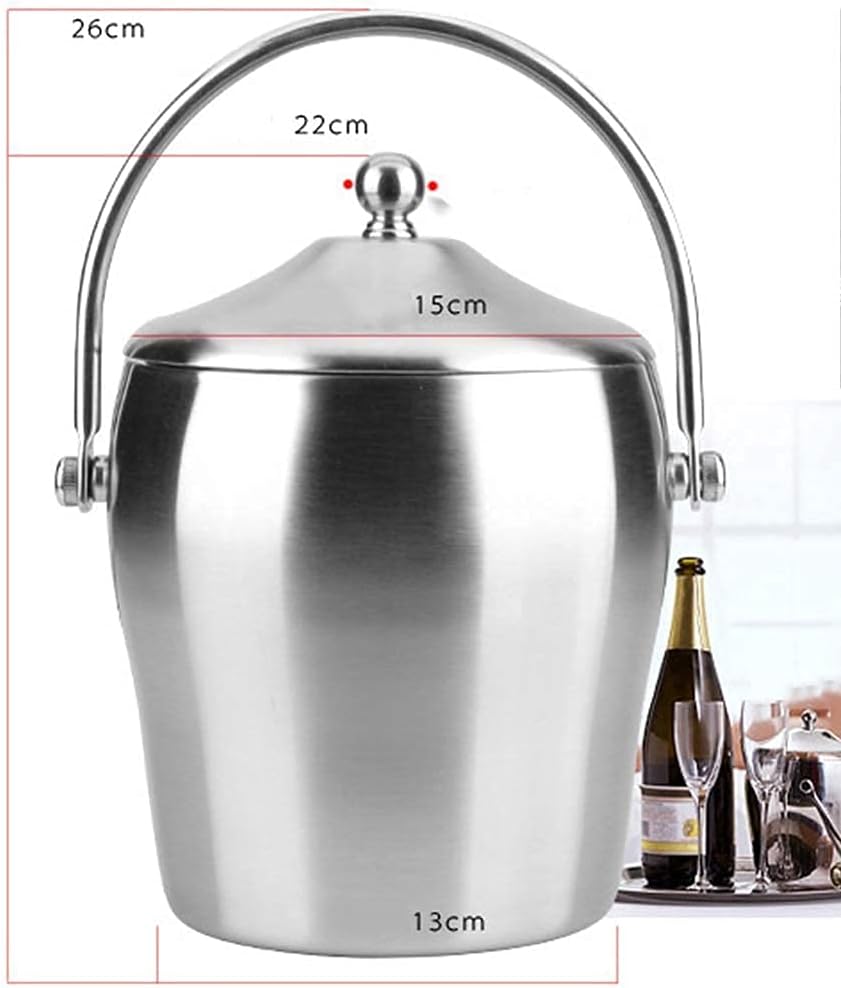 Ice Bucket,Ice Bucket with Lid and Ice Tongs,European-Style Creative Portable Plus Thick Double-Layer Hand Insulation Ice Bucket, Red Wine