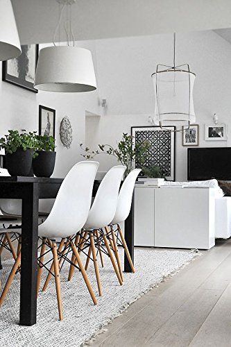 2Xhome Modern Plastic Side Dining Chairs No Arms With Back Natural Wood Wooden Legs, White, Set Of 4 #TOP6