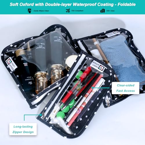 HIONXMGA TSA Approved Toiletry Bag,Set of 3 Clear Travel Toiletry Bag Quart Size Zipper Travel Pouch,Waterproof Travel Makeup Cosmetic Bag for Women Men Kids Toiletries Carry on,Cacti A