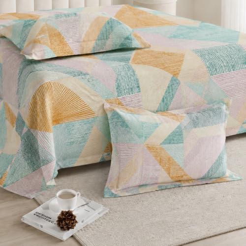 Image of LANE LINEN Symphony 100% Cotton 144TC Double Bedsheet Set, 3 Piece, Printed
