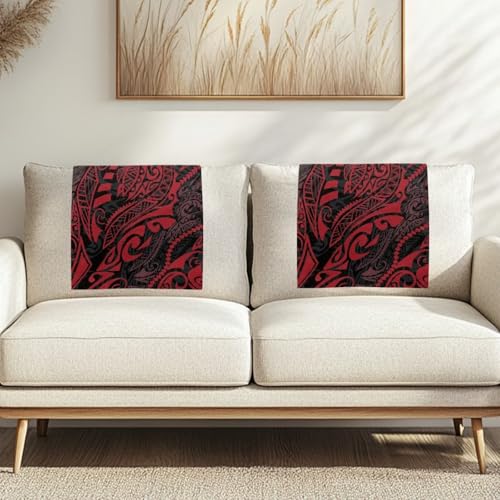 Jndtueit - Lot de 2 housses de tête de canapé en style ethnique polynésien rouge et noir, avec housses d'accoudoir pour la protection du dossier du canapé,...
