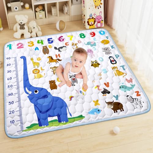 Aolso Alfombra Bebe, 127 x 127cm Alfombra Bebe Plegable, Antideslizante Algodón Alfombras de Gateo, Colchoneta para Niños para Juegos en el Suelo, Suave & Grues Elefante