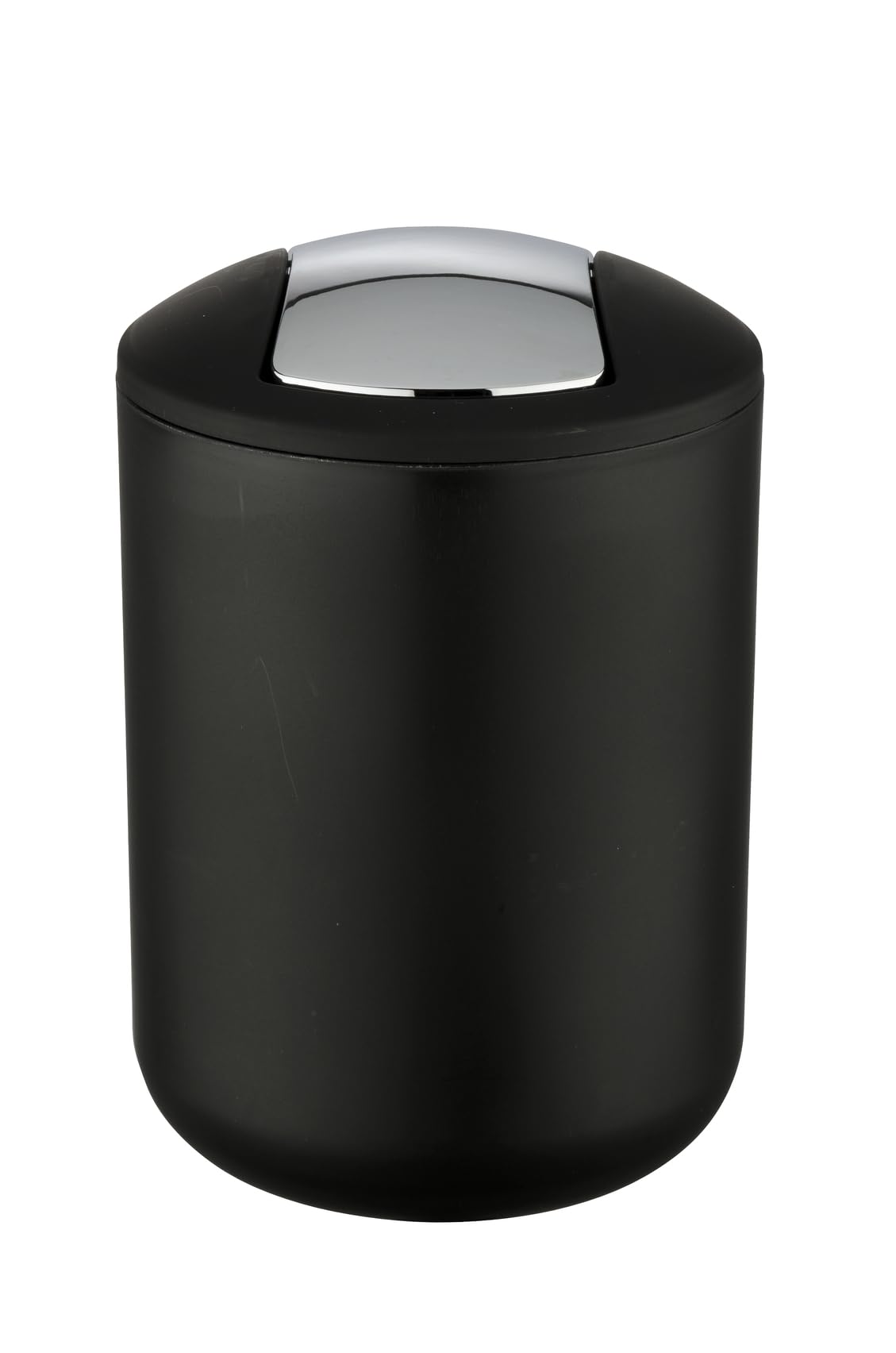 Wenko Papelera para cosméticos Brasil S, capacidad de 2 litros, papelera de baño con tapa abatible, papelera pequeña de plástico irrompible, sin BPA, Ø 14 x 21 cm, negra