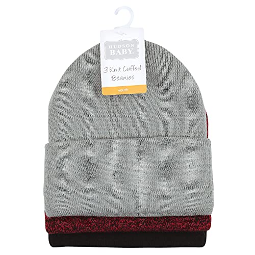 Hudson Baby Unisex Baby Knit Cuffed Beanie 3Pk, Heather Red Black, Infant Toddler #TOP1