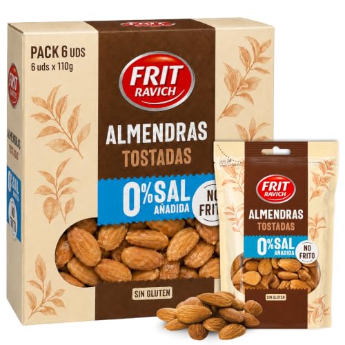 Almendra Tostadas sin Sal, Almendras peladas, No estan fritas, Alto contenido de fibra, Fuete de proteínas y calcio, Sin Gluten, Producto Español, Producto sin sal, Contiene 6 unidades de 110 g