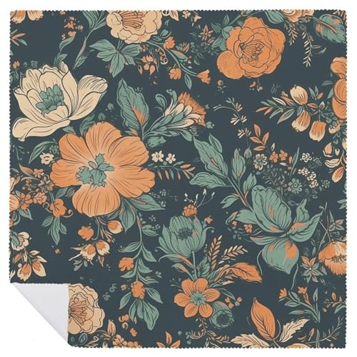 Servilletas de Tela Decorativas Flores Naranja y Verde 4 Pcs miniatura 6