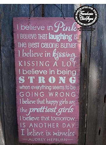 CELYCASY Pink Sing Believe in Pink Ladies Decor Gift for Woman Audrey Hepburn Hepburn Hepburn I Believe in Pink Sign 152