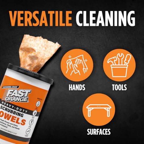 Image of Fast Orange Heavy Duty Scrubbing Towels Removes Tough Grease, Grime, Paint, Resins, Glue and More, for Hands, Tools and Surfaces Without Sticky Residue, 72 ct