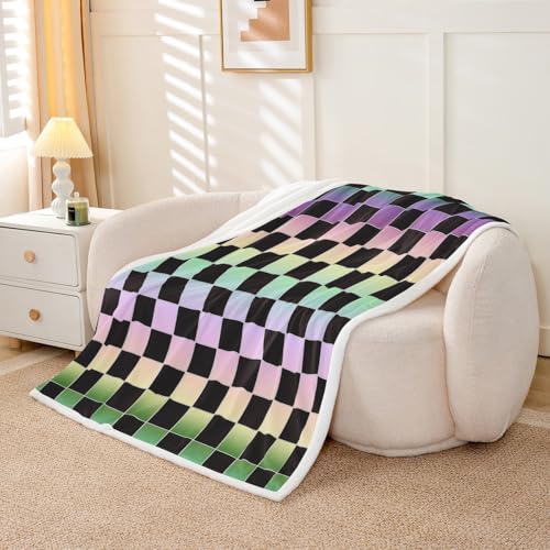 Image of Erosebridal Initial Letter B Fuzzy Plush Throw Pink and White Checkered Fleece Blanket Cute Monogram Plaid Sherpa Blanket for Kids Girls Women,Kawaii Gingham Grids Decor for Bed Couch Queen 90 inchx90 inch