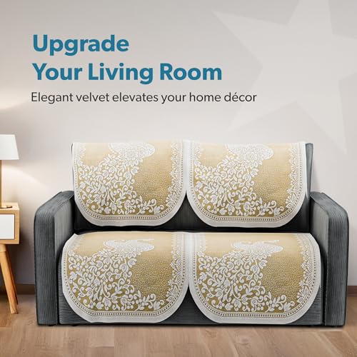 Image of Kuber Industries (Set of 4) Stylish & Durable Cotton Sofa Covers 2 Seater | Washable Sofa Protector /Mat & Slipcover for Hall, Living Room & Office | Peocock Design - Cream