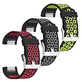 SKYLET Compatible with Fitbit Charge 2 Bands Men Women, 3-Pack Soft Sport Silicone Breathable Wristbands with Metal Buckle for Charge 2 Bands for Men Women, Large