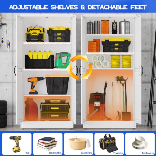 Image of GAIOUS 63 inch Tall Metal Storage Cabinet White Cupboard Kitchen Pantry Cabinet
