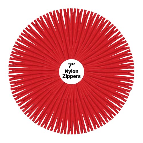 Image of Mandala Crafts 100 PCs Red Closed-End 7 Inches Nylon Zippers for Sewing