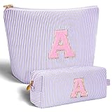 Btffitting Makeup Bag Set Initials Cosmetic Bag,Birthday Graduation Gifts for 10 11 12 13 14 15 16 17 18 Years Old Girl Girlfriend Teen Girls Gift Trendy Stuff Toiletry Bag Travel - Lavender,A