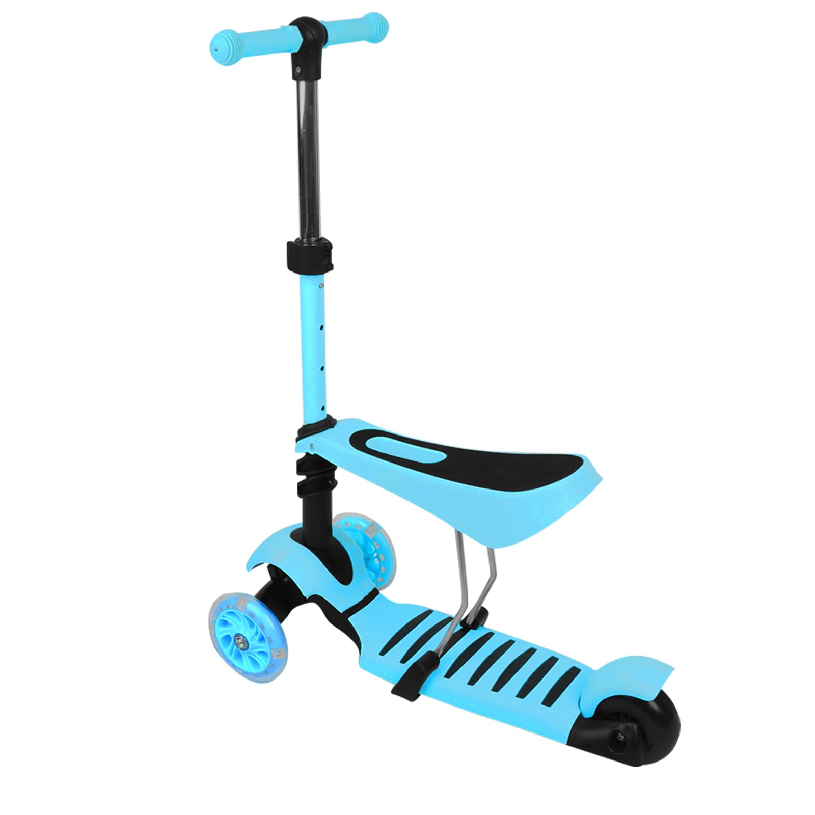 Scooter with Seat 5 in 1.3 Wheels, Non-Slip LED Tray, Height Adjustable Skateboard Classic Ideal Gift for 2-8 Years Old Kids