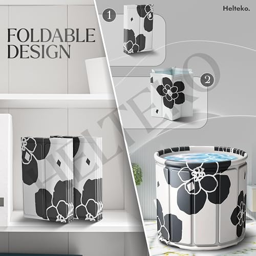 Image of Helteko Bath Tub for Adult for Bathroom, Foldable Tub for Home Use with Drainage Hole, Thickened Insulated Ice Bath Tub, Inflatable BathTub for Adults, Ice BathTub for Adults (Black-White)