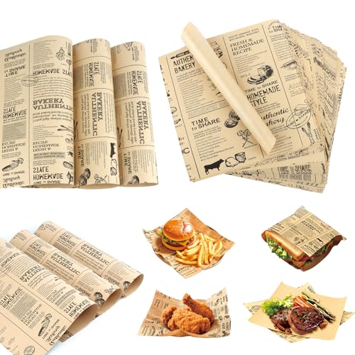 100pcs Papel Encerado para Alimentos,Papel de Horno Reutilizable,Antiadherente