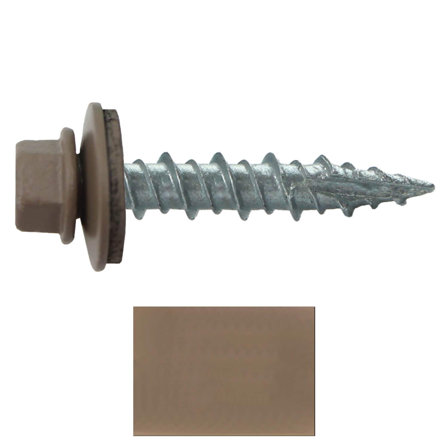 Metal Roofing Screws: (250) 10 x 1 Buckskin Hex Head Sheet Metal Roof Screw. Self Starting Metal to Wood siding Screws. EPDM Washer. Colored Head