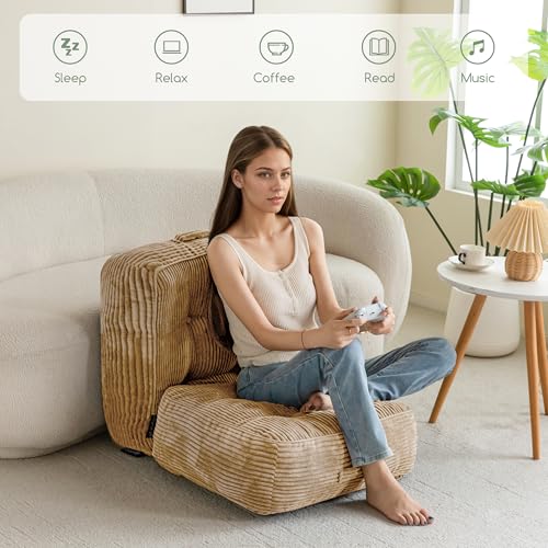 HIGOGOGO 8" Extra Thick Floor Pillow Cushion for Adults, Meditation Cushion Pillow, Large Square Floor Sitting, Tufted Corduroy Cover, for Tatami Living Room or Yoga, 22x22 Inch, Coffee by HIGOGOGO - Image 6