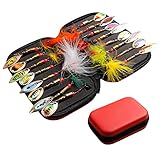 Rooster Tail Fishing Lures Kit - 16PCS Freshwater Trout and Bass Lures, Spinner Baits, Fishing Spoon, Hard Metal Spinners With Carry Bag