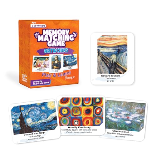Menique Memory Matching Game – Famous Paintings for Adults & Kids – 70 Cards (35 Pairs) – Bilingual Art Game – Educational & Concentration...