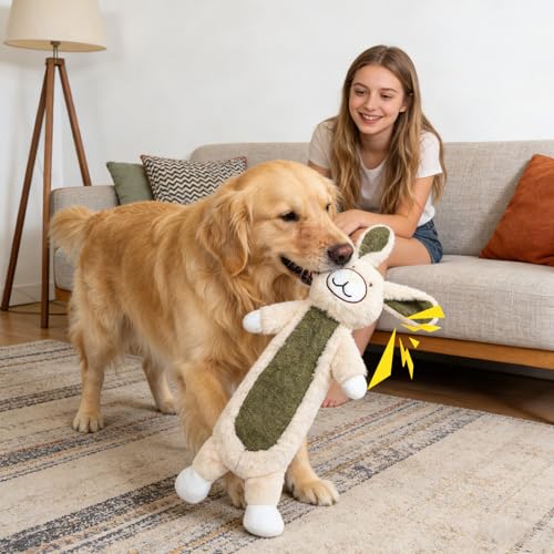 Plüsch Kauspielzeug Hunde- Quietschendes weiches süßes Kaninchenförmiges Kauspielzeug Faltenpapier- Anreicherungsspielzeug Hunde | Mit Knackpapier Ideal Indoor Travel Park Garten-2