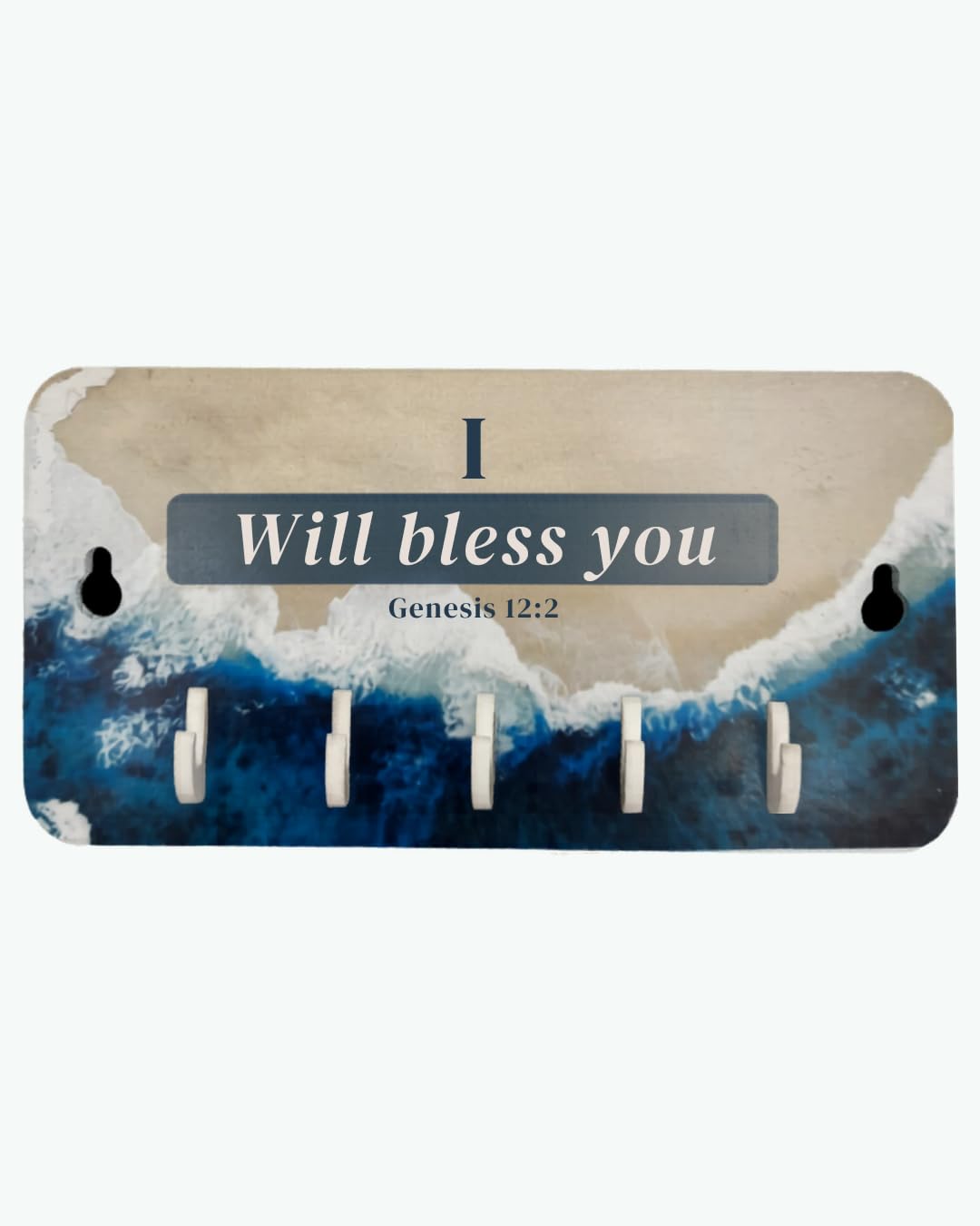 Christian Key Holder for Wall 5 Hooks | Genesis 12:2 Bible Verse | High Gloss Acrylic Stand 14.5x7.5cm | Entrance Office Prayer Room Home Decor-image-6