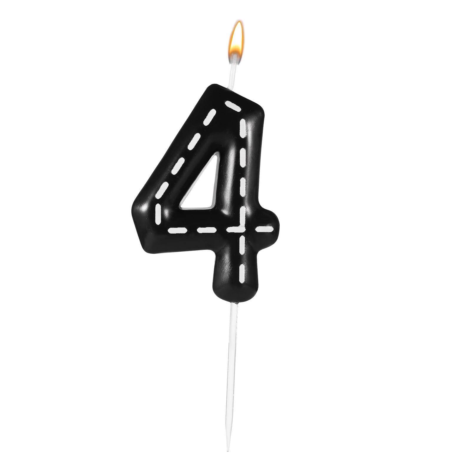Racing Car Birthday Number Candles, 2.36x1.46in Racing Cars Themed Birthday Candles Cake Numeral Candle Topper Black and White Stripes Candles for Racing Car Theme Decoration Party Supplies(Number 4)