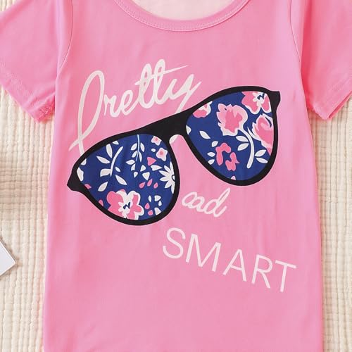 Image of 4-7T Kids Toddler Girls Print Outfits Short sleeved Flower Printed Top+Flower Print Pants Set