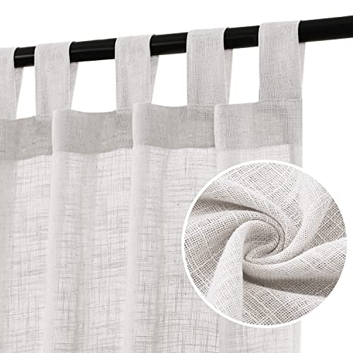 Linen Curtains Natural Linen Blended Curtains For Living Room Burlap Linen Textured Curtains Tab Top Curtains Elegant Energy Efficient Light Filtering Curtains (Set Of 2, 52" X 84", White) #TOP10