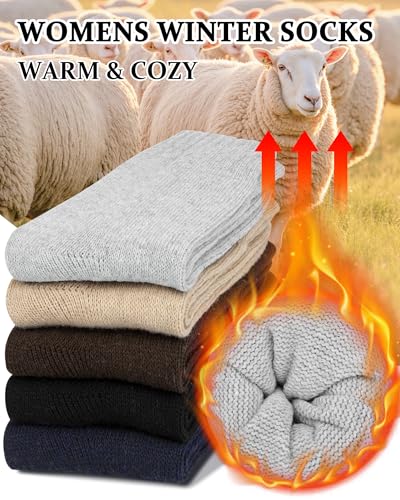Image of Loritta Wool Socks for Women, Winter Warm Hiking Boot Socks Gifts | Classic Cozy Crew, Vintage Knit, Soft Thick House Socks, Outdoor, Christmas Gift, Stocking Stuffers for Mom Grandma Wife