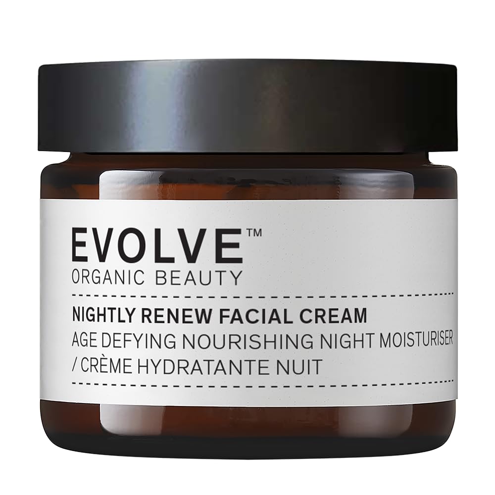 Evolve Organic Beauty - Nightly Renew Facial Cream | Nourish, Smooth, Plump, Refresh | Bio Retinol, Peony, Natural Essential Oil Blend | Small Batch, Vegan Clean Beauty (2 oz | 60 ml) Package May Vary