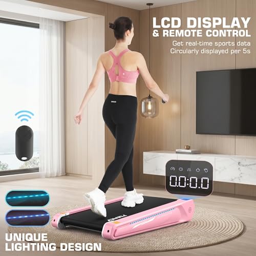 Image of FUNMILY Walking Pad Treadmill with 5% Incline, 2.5HP Smallest Under Desk Treadmills for Home Office, Compact Walking Treadmill 300lbs Weight Capacity /Remote Control /Lighting Design