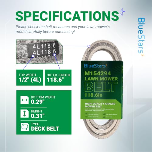 Image of BlueStars M154294 Deck Belt | Aramid Cord | 1 /2 inch x 118.6 inch