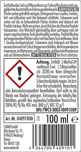 SONAX Kunststoff Neu Schwarz (100 ml) zur Farbauffrischung stark ausgebleichter Kunststoffe im Fahrzeugaußenbereich | Art-Nr. 04091000